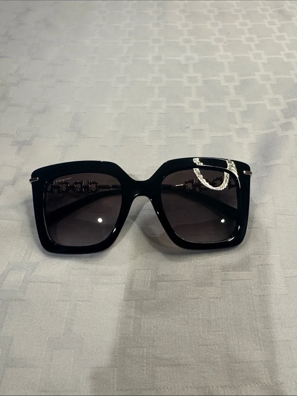 Salvatore Ferragamo Black Oversized Square Sunglasses